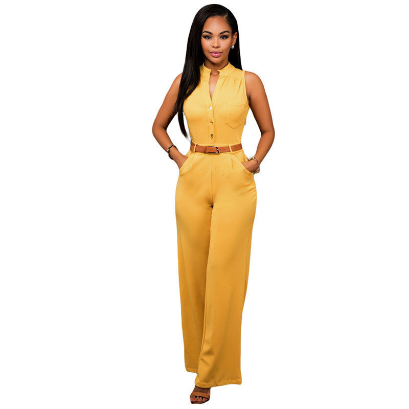 Online discount shop Australia - DearLover Fashion Big Women Sleeveless Maxi Overalls Belted Wide Leg Jumpsuit 7 Colors S-2XL Plus Size long pant LC60932