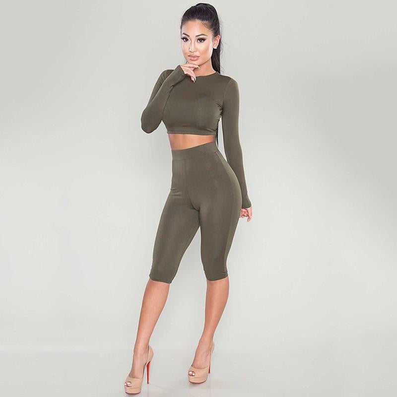 Women Two Piece Bodycon Jumpsuit Knee Length Long Sleeve Black Playsuit Club Elegant Rompers And Jumpsuits