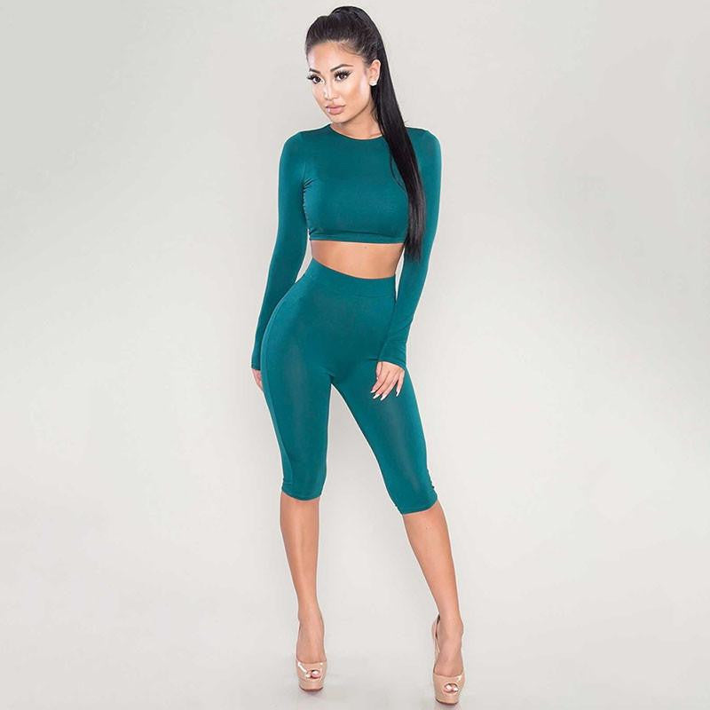 Women Two Piece Bodycon Jumpsuit Knee Length Long Sleeve Black Playsuit Club Elegant Rompers And Jumpsuits