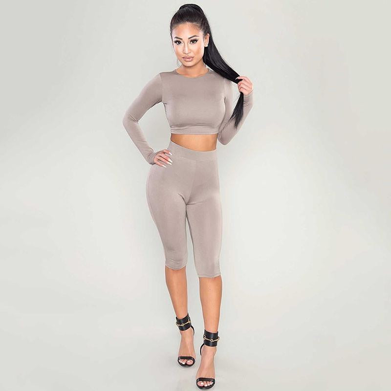 Women Two Piece Bodycon Jumpsuit Knee Length Long Sleeve Black Playsuit Club Elegant Rompers And Jumpsuits