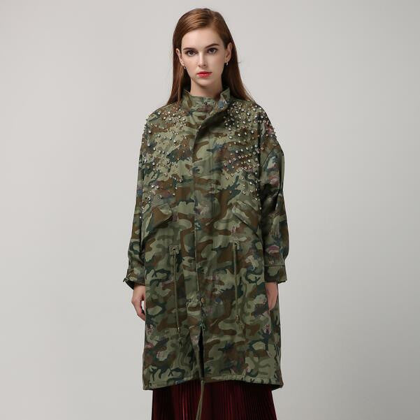 Online discount shop Australia - Army Green Camouflage Long Trench Coat For Women Windbreaker New Streetwear