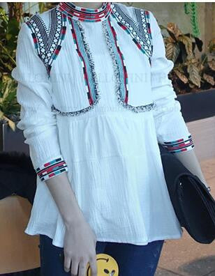 Online discount shop Australia - Mori Girls Ethnic Women Embroidery Shirt long Sleeve Stand Collar Slim Blouse tops D877