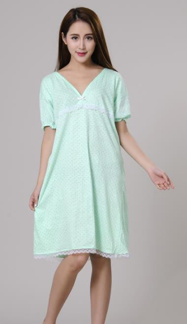 Online discount shop Australia - 100% cotton nightgowns for women sleepshirts new v-neck female sleepwear teenage girl lounge green yellow