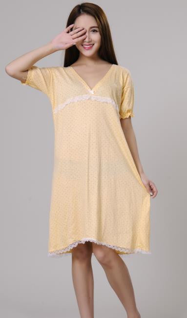 Online discount shop Australia - 100% cotton nightgowns for women sleepshirts new v-neck female sleepwear teenage girl lounge green yellow