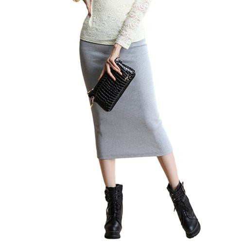 Skirts Chic Pencil Skirt Women Office Mid Waist Mid-Calf Solid Skirt Casual Slim Hip Placketing Lady Skirts