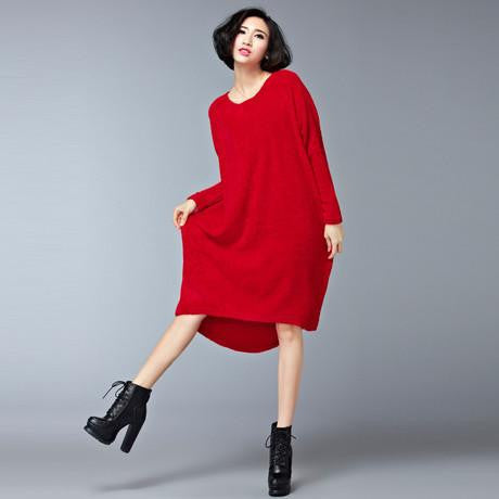 Women's Sweater Dress Terry Casual Solid Black Red Plus Size Dresses Women Fit