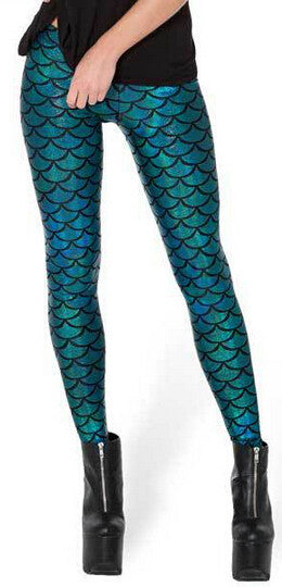 Novelty Fish Scale Shine Green women leggings Mermaid leggings punk pants Plus Size