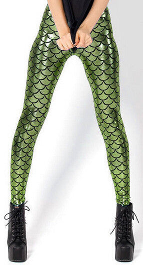 Novelty Fish Scale Shine Green women leggings Mermaid leggings punk pants Plus Size