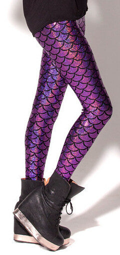 Novelty Fish Scale Shine Green women leggings Mermaid leggings punk pants Plus Size