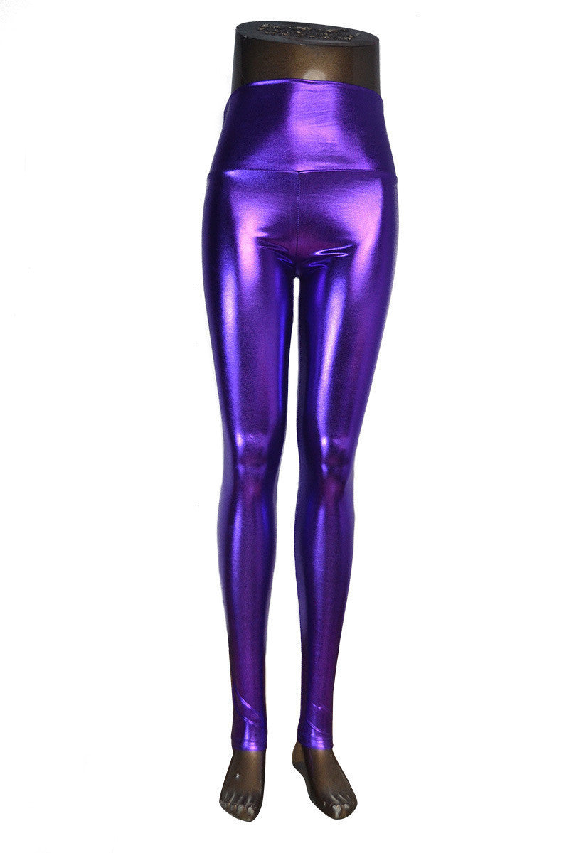 Plus Size High waist Shiny Wet Liquid Look PU Faux Leather Metallic Stretch Leggings Pants S/M/L/XL