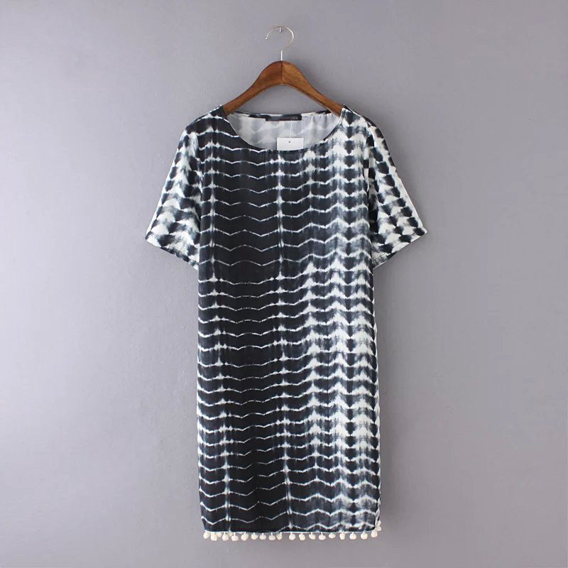 Online discount shop Australia - fashion hairball hem geometry print women summer dress loose casual straight dress