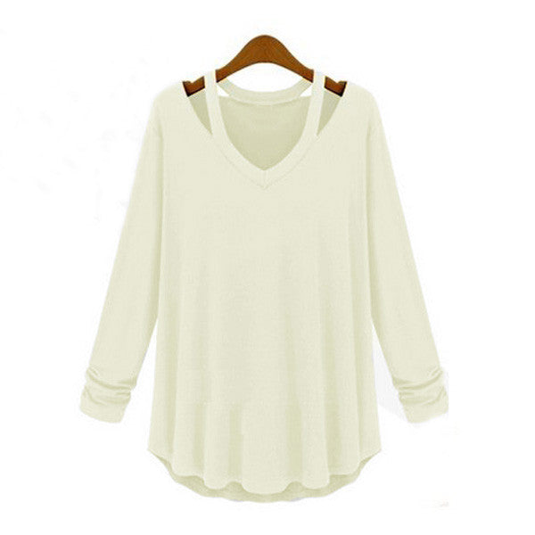 Online discount shop Australia - New Arrival Women Loose Casual Trendy Shirt Off Shoulder Long Sleeve V-Neck Tops Blouse Plus Size S-5XL 3 Colors