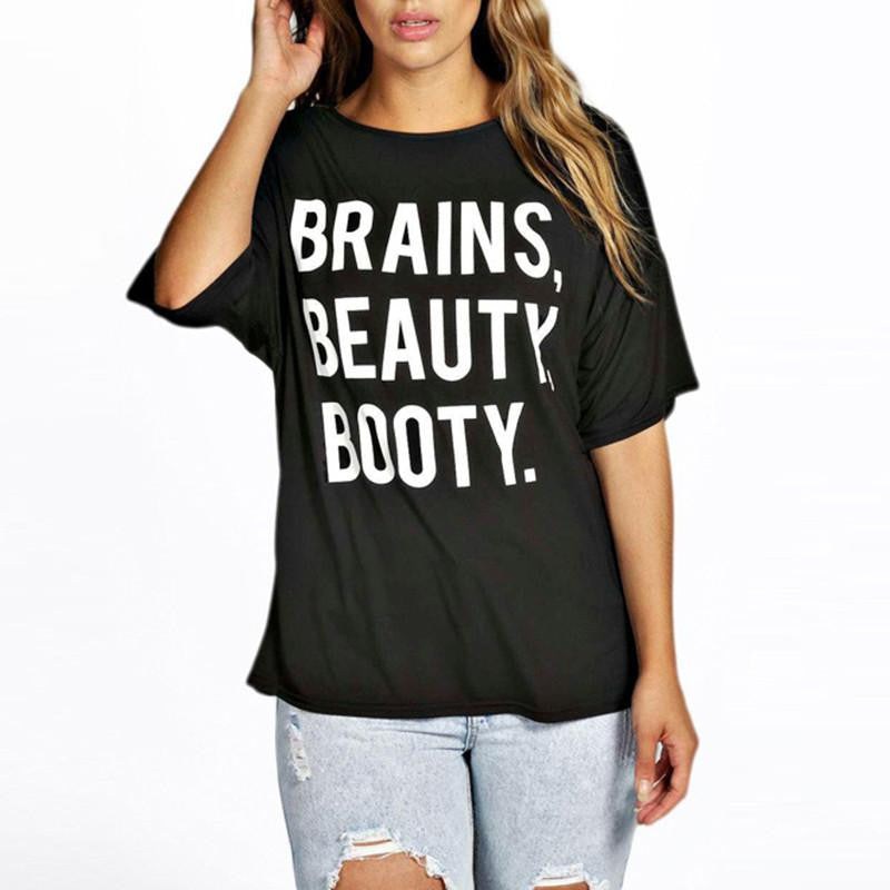 Women Fashion Casual Loose Big Large Size Half Sleeve Letter Print Slim T-shirt