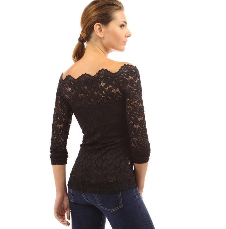 Women Blouses Hollow Out Shoulder Lace Crochet Shirts Long Sleeve Slim Casual Tops Plus Size 4XL TP0006