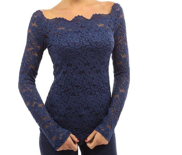 Women Blouses Hollow Out Shoulder Lace Crochet Shirts Long Sleeve Slim Casual Tops Plus Size 4XL TP0006