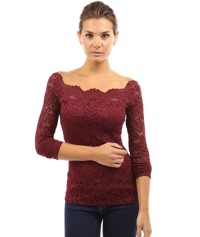 Women Blouses Hollow Out Shoulder Lace Crochet Shirts Long Sleeve Slim Casual Tops Plus Size 4XL TP0006