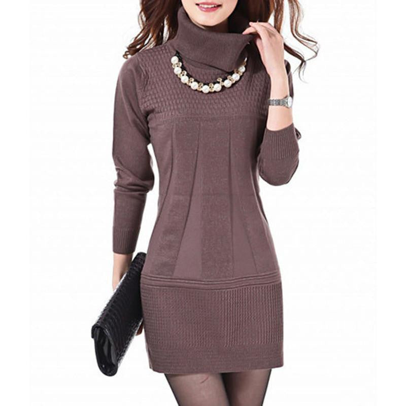 Women Knitted Dress Autumn Winter Turtleneck & O-Neck Above Knee Office Plus Szie Ladies' Dresses Vestidos WZQ039