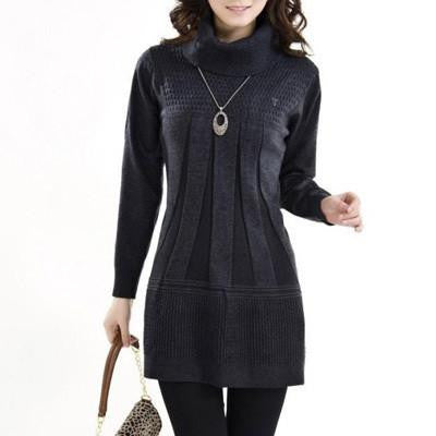 Women Knitted Dress Autumn Winter Turtleneck & O-Neck Above Knee Office Plus Szie Ladies' Dresses Vestidos WZQ039