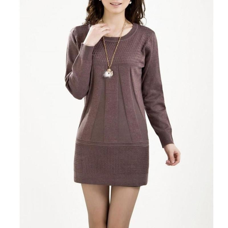 Women Knitted Dress Autumn Winter Turtleneck & O-Neck Above Knee Office Plus Szie Ladies' Dresses Vestidos WZQ039