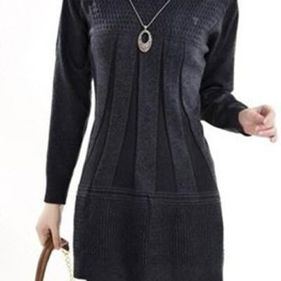 Women Knitted Dress Autumn Winter Turtleneck & O-Neck Above Knee Office Plus Szie Ladies' Dresses Vestidos WZQ039