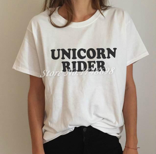 Unicorn rider Letters Print Women T shirt Funny Cotton Casual Shirt For Lady White Top Tee Hipster