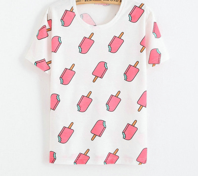 Online discount shop Australia - KaiTingu Brand New Fashion Vintage Style Harajuku T Shirt Women Clothes Tops Emoji Funny Tee Shirts Ice Cream Print