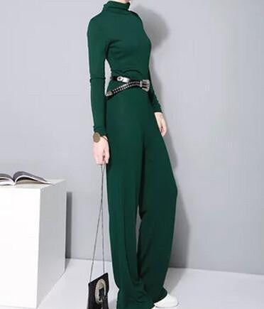 thin section high-necked long-sleeved wide leg pants female AS15406S