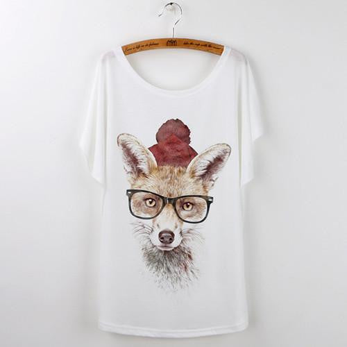 Tops Animal T-Shirts For Women Clothing Cute Fox Short Sleeve White T Shirt Tee Shirt