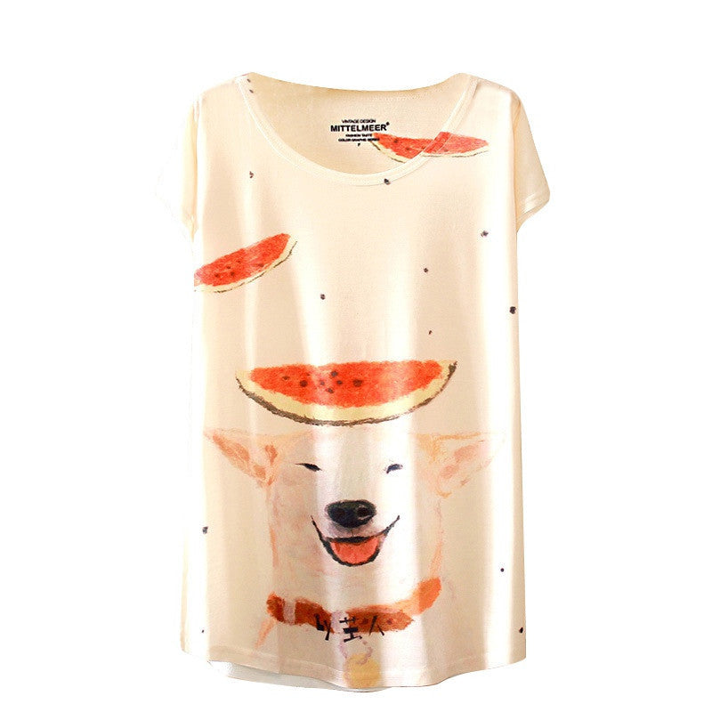 Online discount shop Australia - Brand New Fashion  Animal Cat Print Shirt O-Neck Short Sleeve T Shirt Women Tops White T-shirt