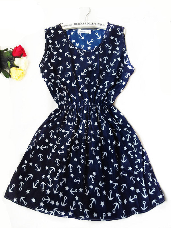 Online discount shop Australia - Brand Blue stars 20 Colors Fashion Women Sleeveless Florals Print Round Neck Dress Saias Femininas Summer Clothing