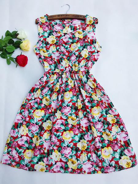 Summer Women dress Brand Casual Print Sleeveless Chiffon stripe floral print Elastic Waist Bohemian Beach Dresses