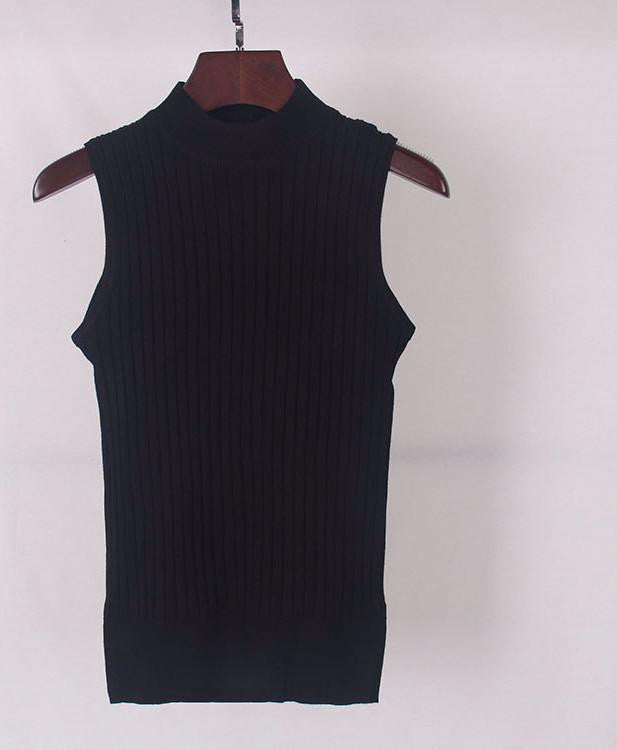 Online discount shop Australia - High Quality   Women Top Clothing Turtleneck Sleeveless T-shirt Slim Knitted Vest Women Short Knitwear WS-088