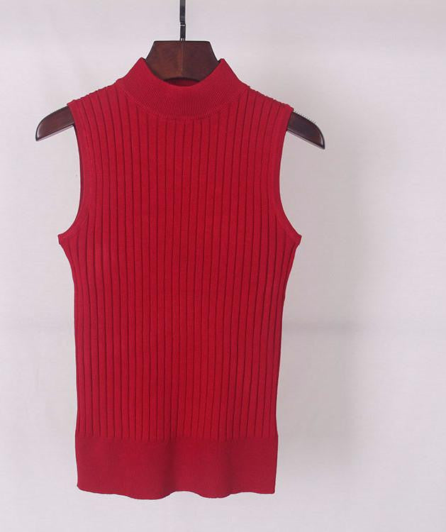 Online discount shop Australia - High Quality   Women Top Clothing Turtleneck Sleeveless T-shirt Slim Knitted Vest Women Short Knitwear WS-088