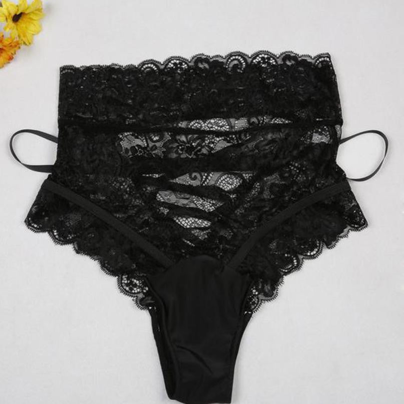 Women Panties Black Lace Bandage Lacing Up Women Thongs and G Strings Panties #2628