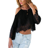 Online discount shop Australia - Casual Women Lace Off-Shoulder Clothes Long Sleeve Chiffon Crop Tops T-Shirt