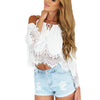 Online discount shop Australia - Casual Women Lace Off-Shoulder Clothes Long Sleeve Chiffon Crop Tops T-Shirt