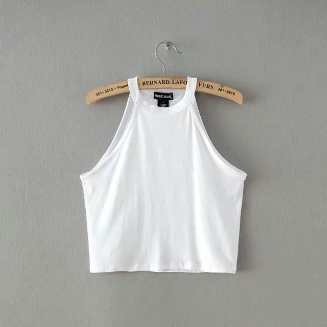 Online discount shop Australia - 5 colors New WomenTight 100% Cotton Elastic Crop Tops Cute Sleeveless T-shirts Lady Sexy Stretchable Cropped Tees