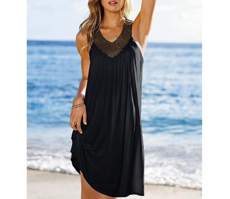 Women Holiday Boho Long Knee Length Sleeveless Casual Maxi Beach Dress