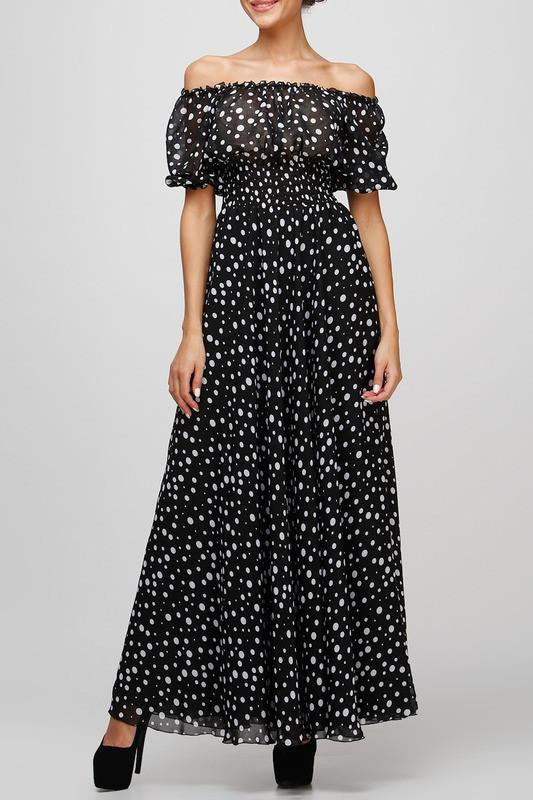 Summer Style Black Polka Dot Maxi Long Dresses Clothing Women Casual Dress for a Floor Print Chiffon Tunic 2167#