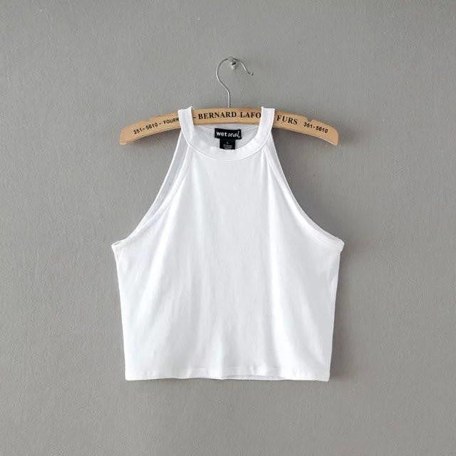 Women Tight Elastic Crop Tops Cute Sleeveless T-shirts Lady Stretchable Cropped Tees 5 colors