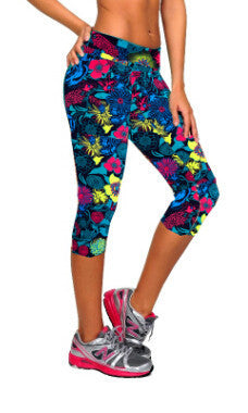 Online discount shop Australia - Floral Printing Capris Leggings Lady's Casual Stretched Pants Elastic Cropped Leggings RL156