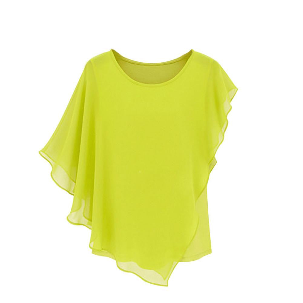 Women's Short-sleeved Flounced Chiffon Blouse Tops Bat Shirt 3 Colors HB88