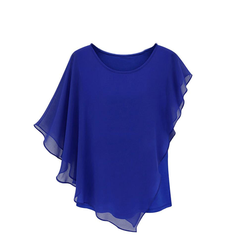 Women's Short-sleeved Flounced Chiffon Blouse Tops Bat Shirt 3 Colors HB88