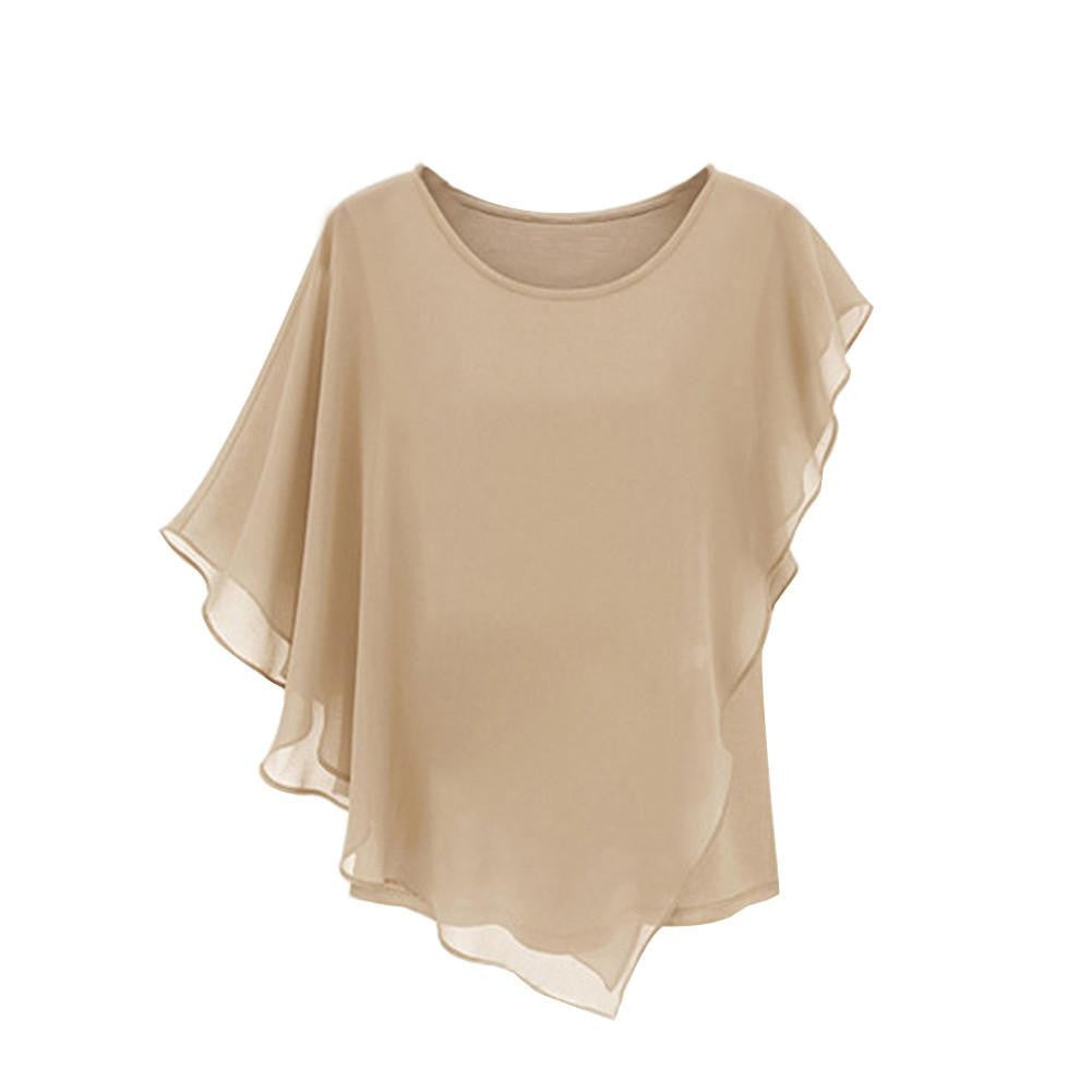 Women's Short-sleeved Flounced Chiffon Blouse Tops Bat Shirt 3 Colors HB88