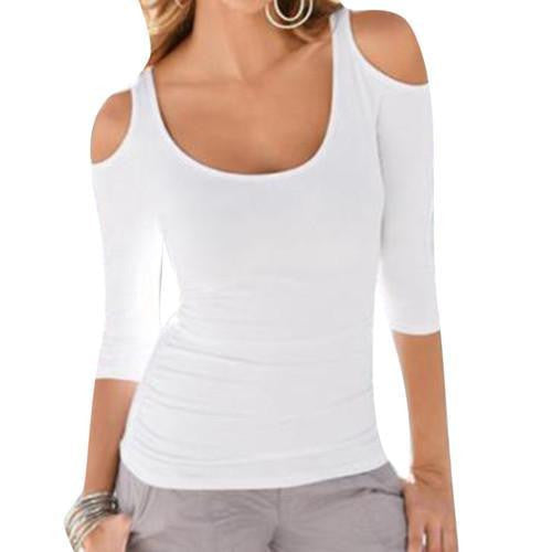 Online discount shop Australia - 3 Colors Fashion Women Ladies Sexy Slim Off Shoulder Blouses Tops Casual Long Sleeve Neck White Tee Shirt