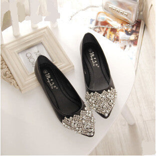 Fashion Flats Shoes Women Ballet Princess Shoes For Casual Crystal Boat Shoes Rhinestone Women Flats PLUS Size