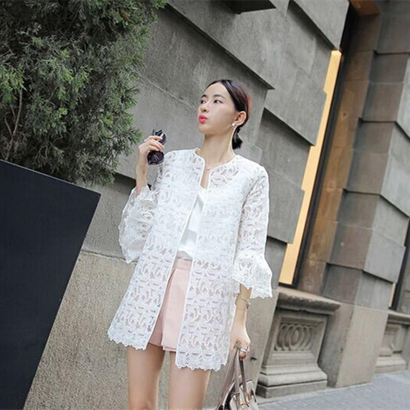 Women Blouses Fashion Horn Sleeve Blouse Cardigan Sun Lace Shirt Women Tops Shirts Sunscreen Clothing