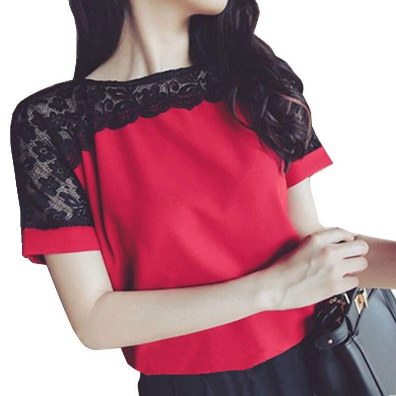 Women Blouses Lace Chiffon Blouse Tops Fashion Shirts Plus Size 5XL Red White Pink