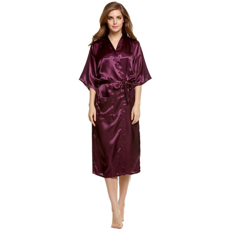 Women Nightwear Robes Sleepwear Long Night Dress Gown Robe with Belt Silk Pajamas