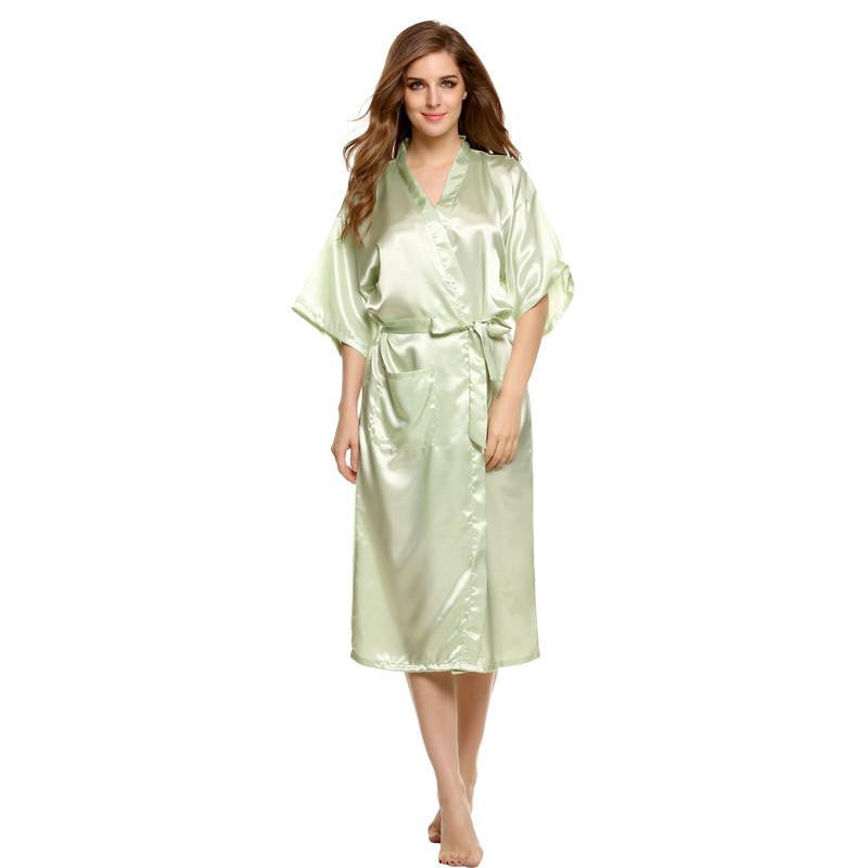 Women Nightwear Robes Sleepwear Long Night Dress Gown Robe with Belt Silk Pajamas